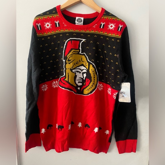 Official NHL Ottawa Senators Knitted Christmas Ugly Sweater - Picture 1 of 6